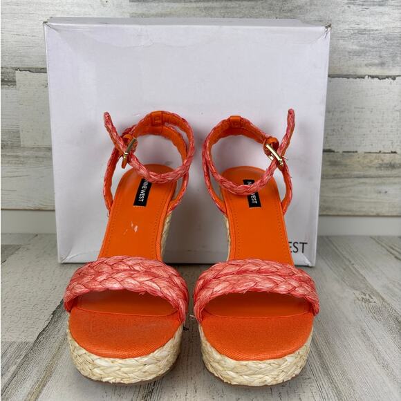 Nine West womens 10 orange espadrille woven Henri Round Toe Woven Wedge Sandals - Picture 3 of 7